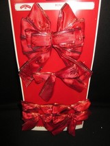 6 Red Glitter Snowflake Wire Edge Mini Bow Set Christmas Gift Wreath Pac... - £11.79 GBP