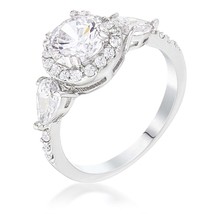 Precious Stars Silvertone Round-cut Cubic Zirconia 3-Stone Halo Engageme... - $30.00