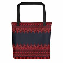 Decorative Embroidery Ethnic Design Black &amp; Red Tote Bag - £27.31 GBP
