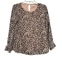 Nanette Lepore Womens Top S Brown Leopard Print Lined Smocked Long Sleeve Blouse - $19.68