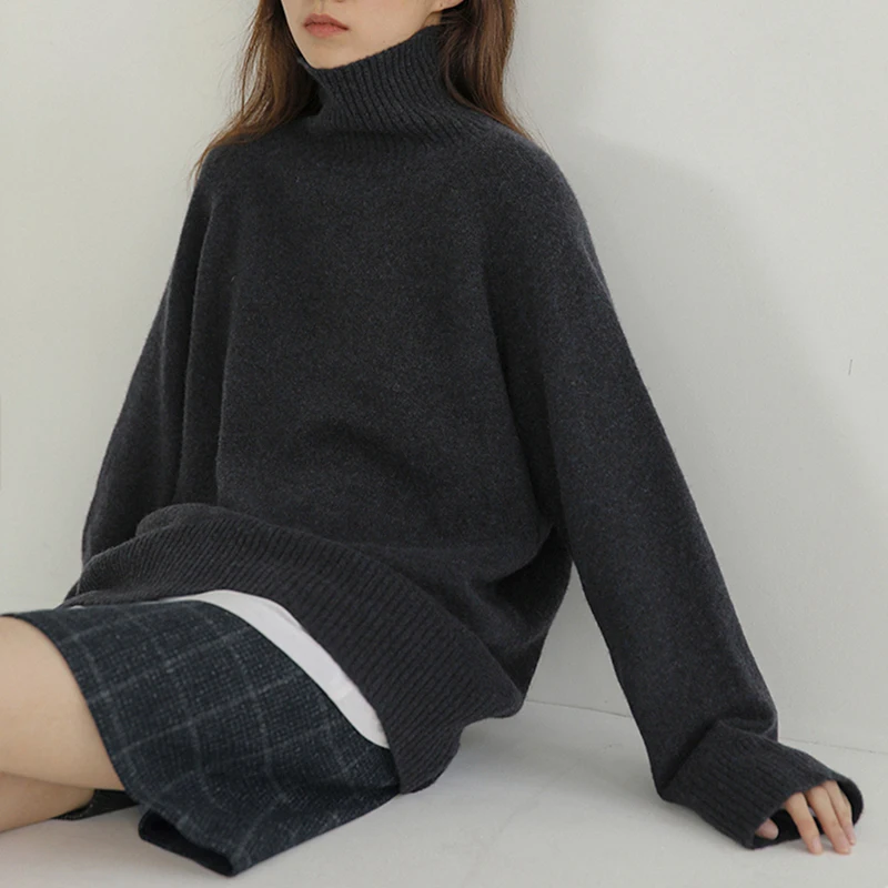 Blessyuki Soft Cashmere neck Knit  Women Oversized Thicken Warm Basic Pullovers  - £112.08 GBP
