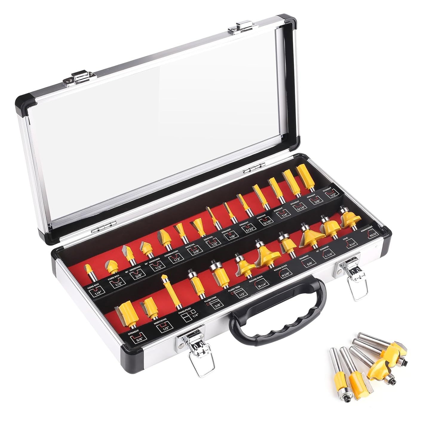 Router Bits 25 Pieces, 1/4 Inch Shank Tungsten Carbide Router Bit Set, For - $40.96