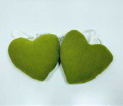 SET OF 2 Heart Ornaments - Green Corduroy - CANVAS - $9.89