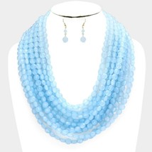 Blue Multi Chain Bead Necklace and Earrings Set Layered Strand - £26.90 GBP