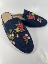 Mix No 6 Womens Shoes Sz 7.5 Denim Floral Embroidered Mule Flats Shoes Great Con - £7.59 GBP