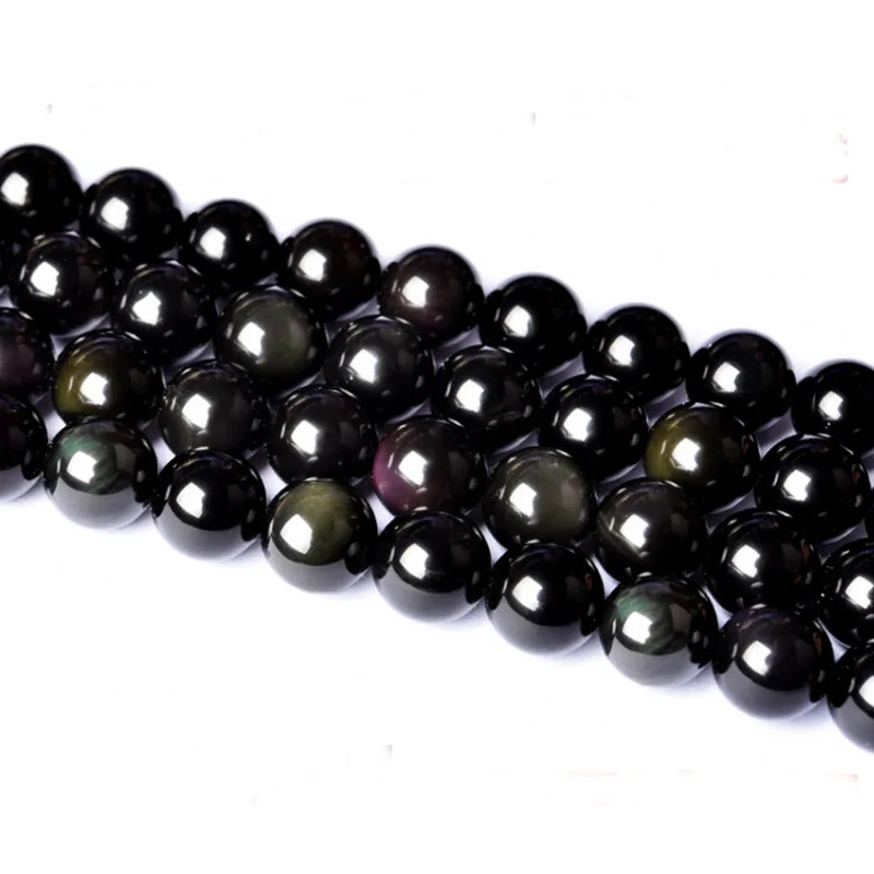 4/6/8/10/12/14 MM Natural Black Rainbow Obsidian Ice Black Loose Beads Fit Diy - £11.25 GBP+