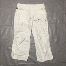 White Wide Leg Crop Pants Womens 8 White Cotton Pockets - £11.83 GBP