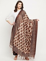 Women&#39;s Silk Blend Coffee Brown Printed Dupatta Scarf Chuni Shawl Free Shipping - £11.49 GBP