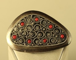 Vintage Sign 925 Sterling Silver Israel Beaded Coral Stone inlay Filigree Brooch - £38.13 GBP