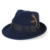 Men BENTLY HEADWEAR Hat Australian Wool Pinch Front Fedora Hudson HU422 Navy image 4