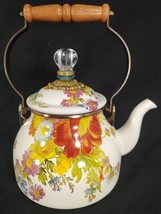 Mackenzie Childs Enamel Tea Kettle Flower Market 2 Qt Hand Decorated Woo... - £69.48 GBP