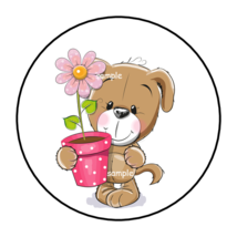 30 Cute Puppy And Flower Stickers Envelope Seals Labels 1.5&quot; Round Dog - £5.95 GBP