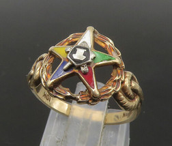 10K GOLD - Vintage Antique Enamel Masonic Eastern Star Band Ring Sz 7.5 - GR191 - £193.87 GBP