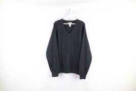 Vtg 90s LL Bean Mens Medium Blank Lambswool Knit V-Neck Sweater Charcoal Gray - £39.52 GBP
