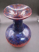 Spatter Glass Midcentury Orange Blue Vase Illegible Mark - £46.61 GBP