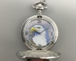 Al Agnes Pocket Watch 41mm Eagle Silver Tone with Chain New Battery - $29.69