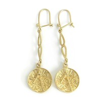 Vintage 1960&#39;s Round Gold Drum Dangle Drop Earrings 10K Yellow Gold, 4.7... - £475.52 GBP
