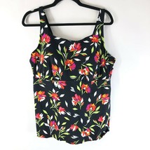 Lands End Tankini Top Molded Cups Square Neck Floral Black Red 16 Mast - £23.10 GBP