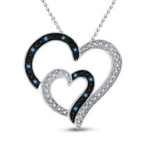 Sterling Silver Womens Round Blue Color Treated Diamond Heart Pendant 1/20 Cttw - £63.29 GBP
