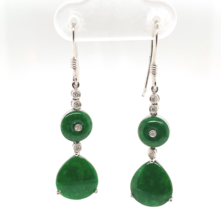 Pair of 18k White Gold GIA A Jadeite Jade Drop Earrings with Diamonds (#J6526) - £2,018.86 GBP