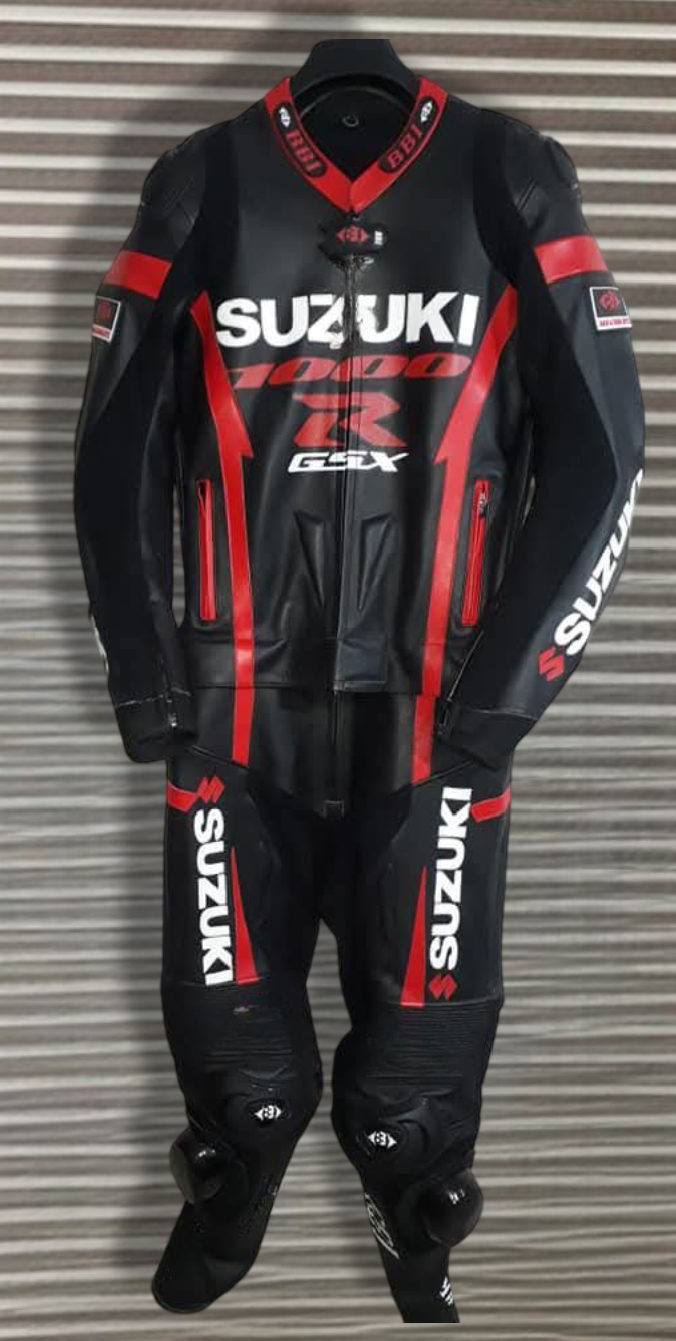 SUZUKI GSXR BLACK/RED  MOTORCYCLE RACING 1&amp;2-PIECES LEATHER SUIT WITH CE... - $229.00