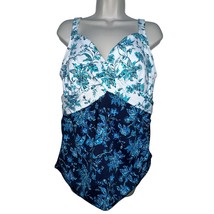 Women&#39;s Lands End Surplice Underwire Tankini Swim Top - Navy &amp; White Flo... - $31.59