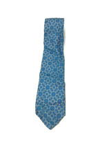 Vintage Lilly Dache Men&#39;s Silk Wide Neck Tie Blue Silver Interlocking Ge... - £10.04 GBP