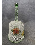 Rare LARGE Spun Glass Bell With Handle And Clapper 6”green Flowers! - £19.44 GBP