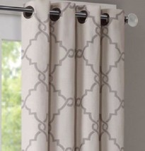 GROMMET TOP MADISON PARK SARATOGA FRETWORK 50 X 108 PANEL IVORY GRAY - $21.99