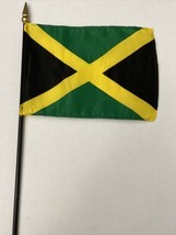 New Jamaica Mini Desk Flag - Black Wood Stick Gold Top 4” X 6” - £4.01 GBP