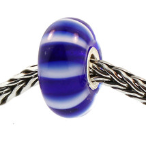 Authentic Trollbeads Glass 61360 Blue Stripe RETIRED - £10.76 GBP