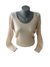 Women&#39;s Cream Boho Sweater Size Small Heartloom Lace Knit Top Cutout Back - £9.34 GBP