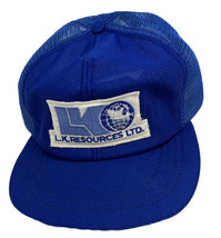 Vintage LK Resources Hat Cap Snap Back Blue Mesh Trucker Patch Logo One Size - £12.73 GBP