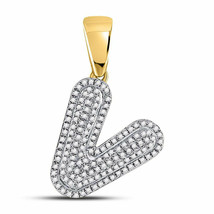 10kt Yellow Gold Mens Round Diamond Letter V Bubble Initial Charm Pendant - £387.49 GBP