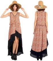 NEW Sugar Lips Orange &amp; Gray &quot;Desert Chevron&quot; Hi Low Zig Zag Dress XS S ... - $58.00