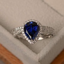 Arenaworld 925 Sterling Silver 5.25 Carat Blue Sapphire Pear Shape Antique Handm - £49.63 GBP