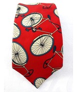 Lands End Mens 100% Silk Tie hand sewn in USA  Bicycles on Red Background - £22.73 GBP