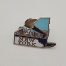 New York State Shaped Souvenir Enamel Lapel Hat City Skyline - £11.50 GBP