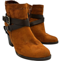 mossimo boots women&#39;s brown faux suede 3.5&quot; ankle bootie buckled zip-up ... - $21.54