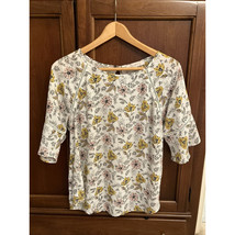 LOFT Mixed Media Blouse Size Medium White With Yellow And Pink Flowers - €13,57 EUR