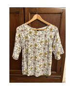 LOFT Mixed Media Blouse Size Medium White With Yellow And Pink Flowers - $15.84