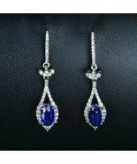 1.88ct Diamond I-J Blue Sapphire 14k White Gold Hook Earrings Set AJ0309... - £1,072.71 GBP