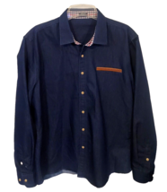COOFANDY Denim Shirt L/S Casual Button Up Men L Dark Blue Contrast Flip ... - $16.80