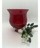 Crate &amp; Barrel Minuet Red Glass Hurricane Vase 5.5” Italy Candle Holder - €20,71 EUR