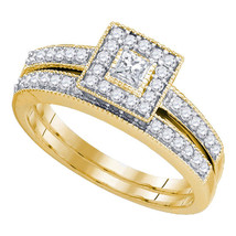 10kt Yellow Gold Princess Diamond Bridal Wedding Engagement Ring Set 1/2 Ctw - £557.46 GBP