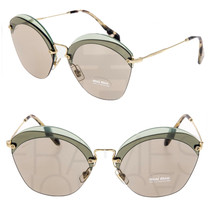 MIU MIU Overlapping Game 53S Light Green Gold Mirrored Round Sunglasses MU53SS - £118.68 GBP