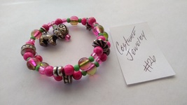 Pink &amp; Green multi color elastic stretch wire costume bangle bracelet ha... - £10.23 GBP
