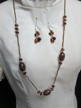 &quot; BROWN BEADED - LONG  NECKLACE WITH MATCHING EARRINGS&quot;&quot; - £7.00 GBP