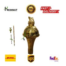 Drum Major Mace Stave &amp; Stick Crown and Lion Embossed Head Gold Three Parts Mace - £127.89 GBP+