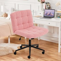 Pink Sherpa Armless Office Chair with Wheels &amp; Lumbar Support - $148.99